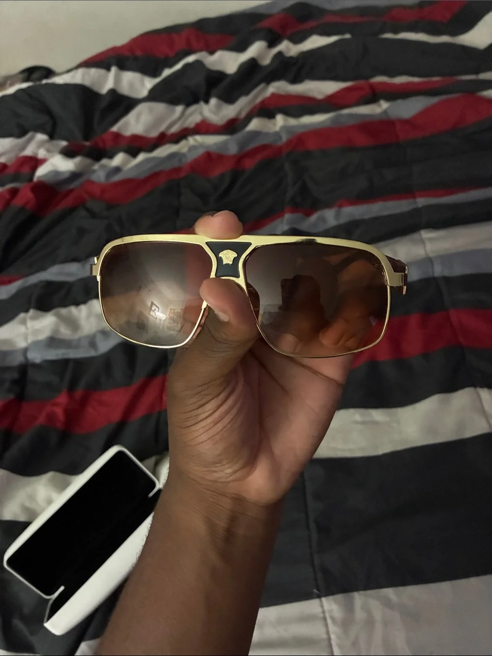 Versace Gold Frame Brown Lens Pilot Sunglasses